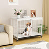 38” Heavy-Duty Wooden Dog Crate Furniture – Indoor Foldable Dog Kennel End Table for Large Dogs w/ Double Doors, Lockable Wheels & Removable Tray (White)